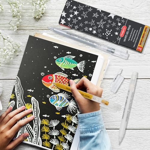PANDAFLY Gold Silver White Gel Pens, 0.5mm Extra Fine Point Archival Ink Pen for Journaling, Art, or Drawing - For Artist Gifts, Holiday Gifts & DIY Projects, 3 Pack - Image 4