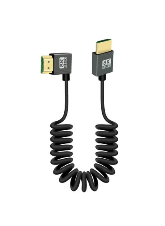 90 Degree 8K Short HDMI Coiled Cable,Down Angle 48Gbps High Speed Male to Male HDMI 2.1 Support HDR,8K@60Hz,4K@120Hz,Compatible with Camcorders,Monitors - Image 1
