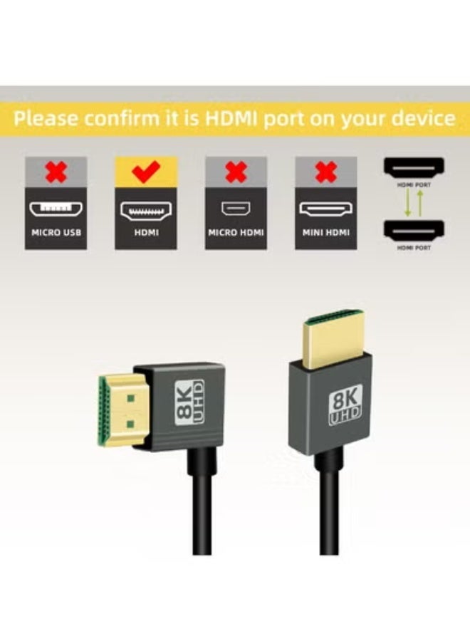 90 Degree 8K Short HDMI Coiled Cable,Down Angle 48Gbps High Speed Male to Male HDMI 2.1 Support HDR,8K@60Hz,4K@120Hz,Compatible with Camcorders,Monitors - Image 3