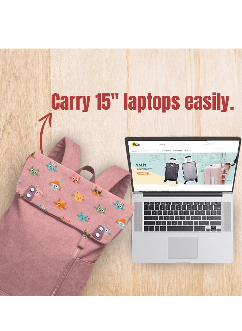 Biggdesign Biggdesign Dogs Vintage Laptop Backpack for Women, Waterproof Work Bag with Laptop Compartment, Travel Backpack, School Computer Backpack, 15 inch Laptop and Notebook, Anti Theft, Pink  - Image 3