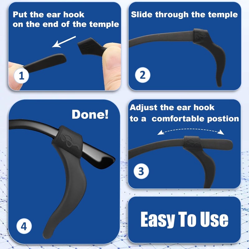 SMARTTOP Eyeglass Ear Grip -Soft Comfortable Anti-slip Holder, Silicone Ear Hook, Eye glass Temple Tips Sleeve Retainer for Sports Glasses, Sunglasses Presbyopia Reading Glasses - Image 4