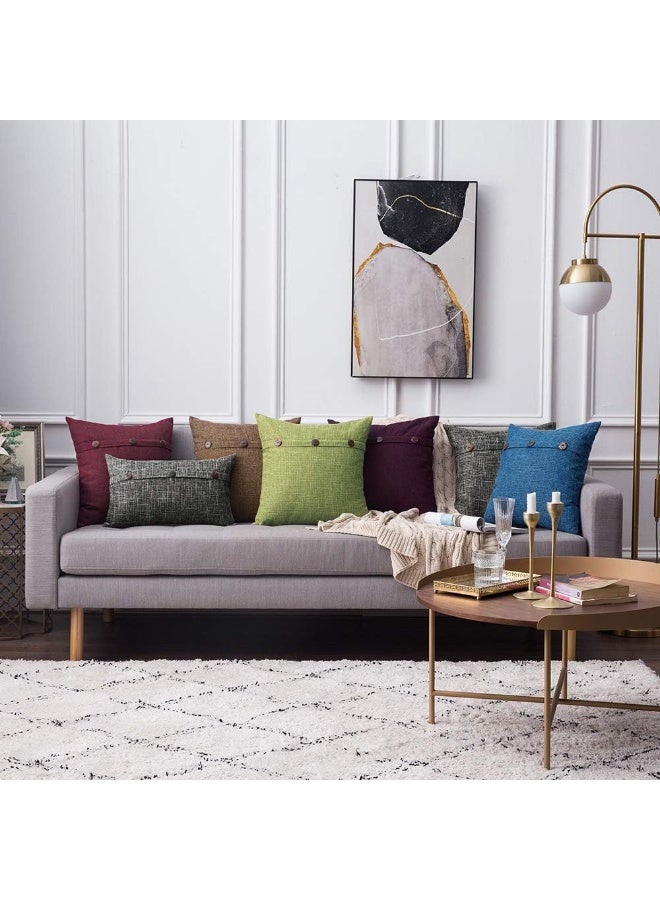 MIULEE Set of 2 Decorative Linen Pillow Covers Farmhouse Vintage with Triple Button Accent Pillows for Couch Sofa Bed Living Room Home Decor 18x18 Inch Green - Image 5