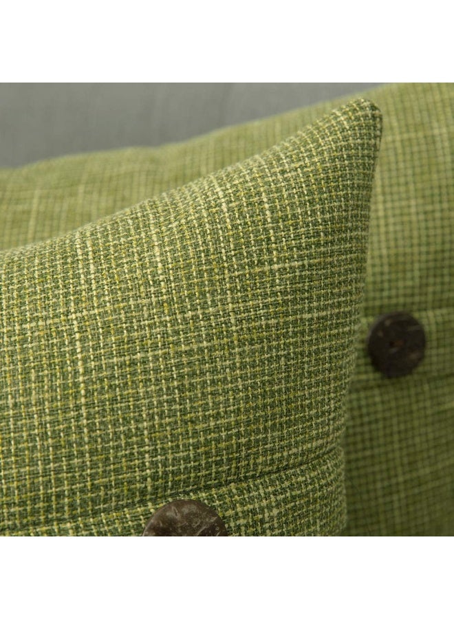 MIULEE Set of 2 Decorative Linen Pillow Covers Farmhouse Vintage with Triple Button Accent Pillows for Couch Sofa Bed Living Room Home Decor 18x18 Inch Green - Image 2