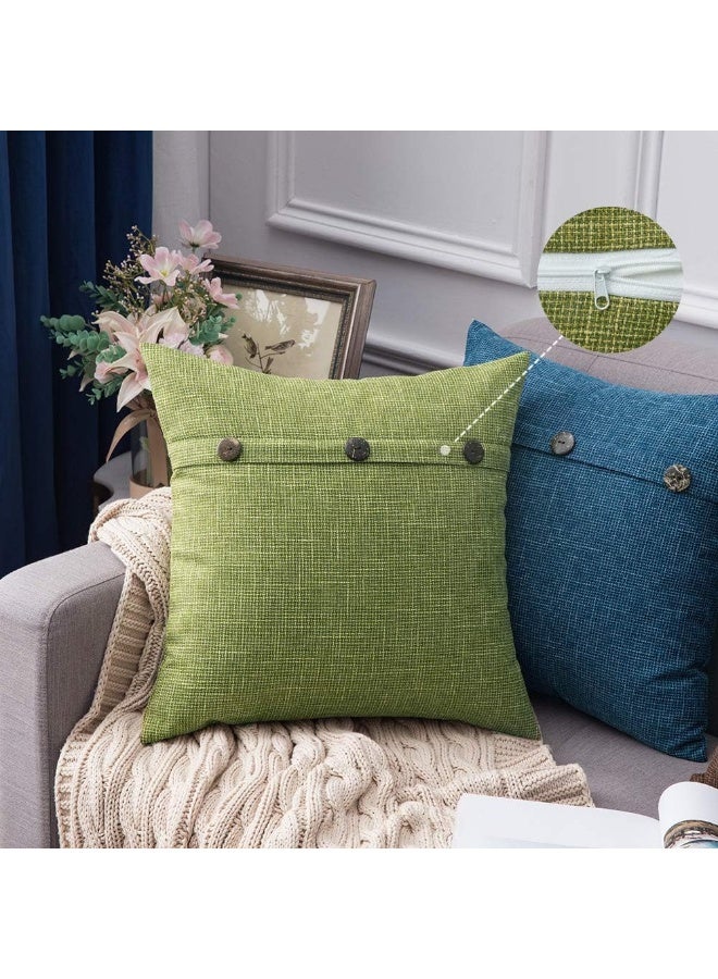 MIULEE Set of 2 Decorative Linen Pillow Covers Farmhouse Vintage with Triple Button Accent Pillows for Couch Sofa Bed Living Room Home Decor 18x18 Inch Green - Image 4