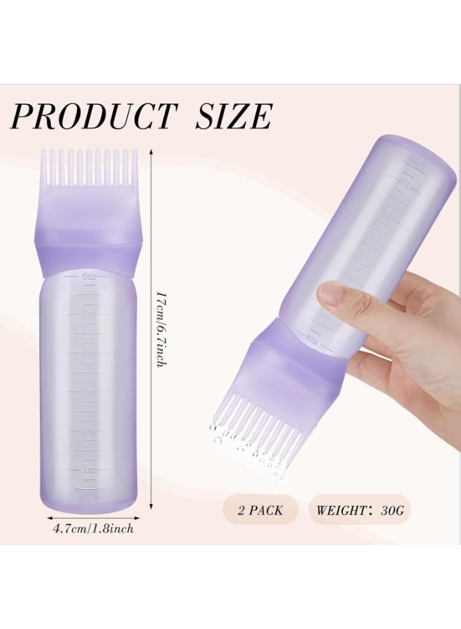 Applicator Bottle 6 OZ, Hair Oil Applicator Bottles for Scalp with Massage Comb, 2 Pack Hair Dye Applicator with Graduated Scale - Image 2