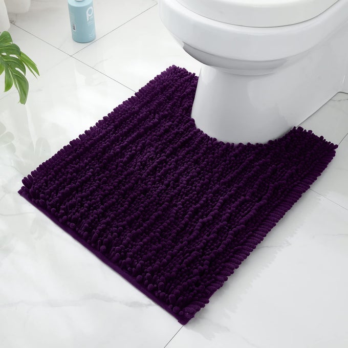 LUXURY SHAGGY TOILET BATH MAT USHAPED CONTOUR RUGS FOR BATHROOM SOFT COMFORTABLE TOILET FLOOR MAT 24 X 20 INCHES SUPER ABSORBENT WATER NONSLIP MACHINEWASHABLE PLUM
