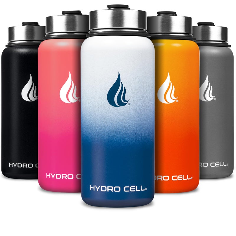 HYDRO CELL Stainless Steel Insulated Water Bottle with Straw For Cold Hot Drinks Metal Vacuum Flask with Screw Cap and Modern Leakproof Sport Thermos for Adults NavyWhite 32oz