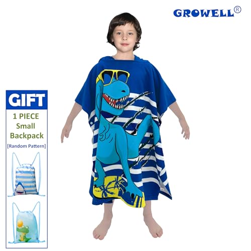 growell Hooded Kids Beach Towels - Toddler Bath Towel Girls Boys Swim Cover-ups for Ages 4 to 10 Kids Pool Towels Quick Dry Lightweight Soft Microfiber Poncho 30x30 with Bag (Navy Dinosaur) - Image 3