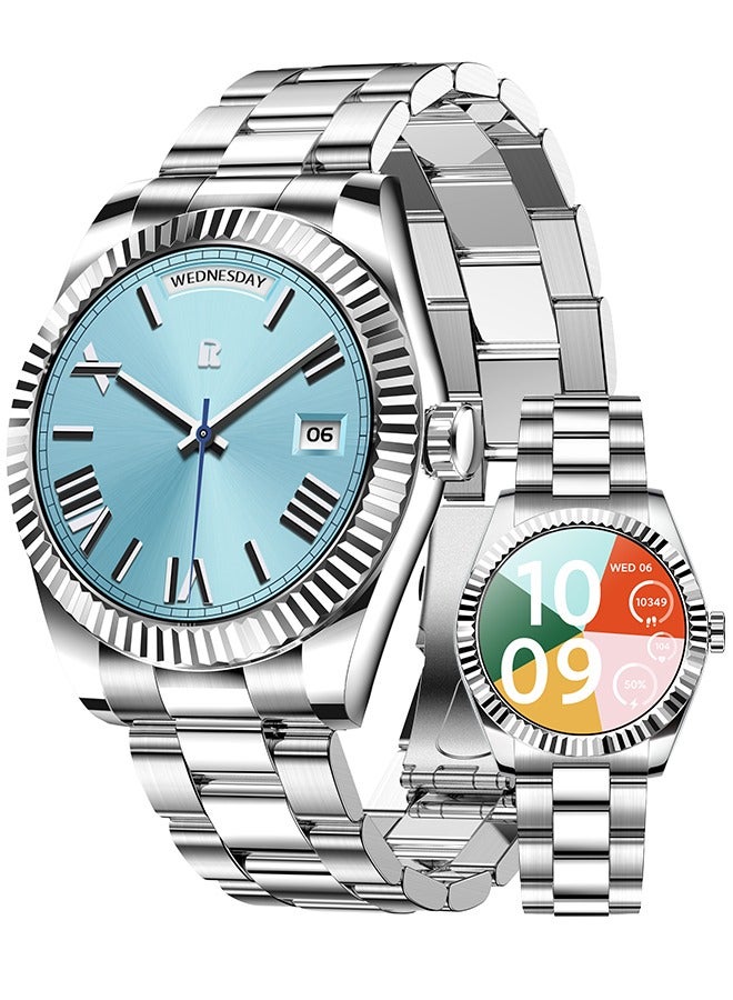 RollsTimi  Bluetooth Smartwatch Unisex 1.28 Inch Full Screen Touch Sports Waterproof Sports And Sleep Heart Rate Detection RT i80 All Silver - Image 1