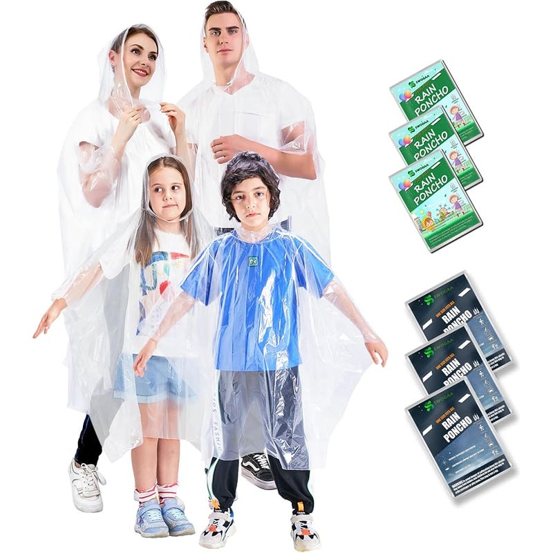 SWOGAA Disposable Rain Ponchos for Kids 6 Pack/Adults 10 and 6 Pack/Ponchos Family 6 Pack Extra Thicker Emergency Ponchos - Image 1