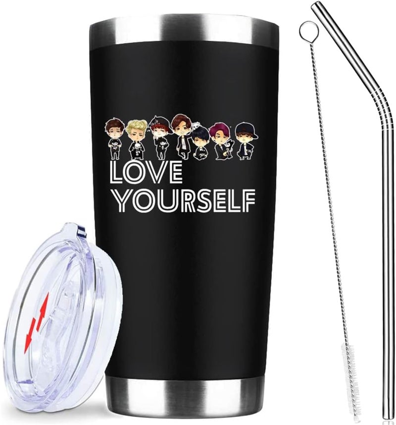 ATHAND Gift For Fans 20 Oz Insulated Tumblers with Lid  Straw  Love Yourself Stainless Steel Coffee Wine Tumbler Mug  Inspirational Gifts For Teens Girl Daughter Son Black