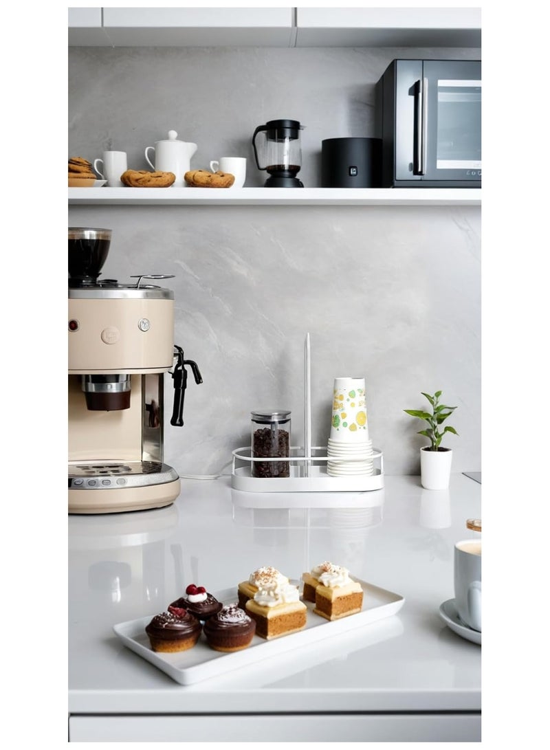 NANAO Coffee Bar Organizer - Elegant White Caddy for Condiments & Accessories, Storage for Cups, Napkins, Coffee Bags  - Image 4