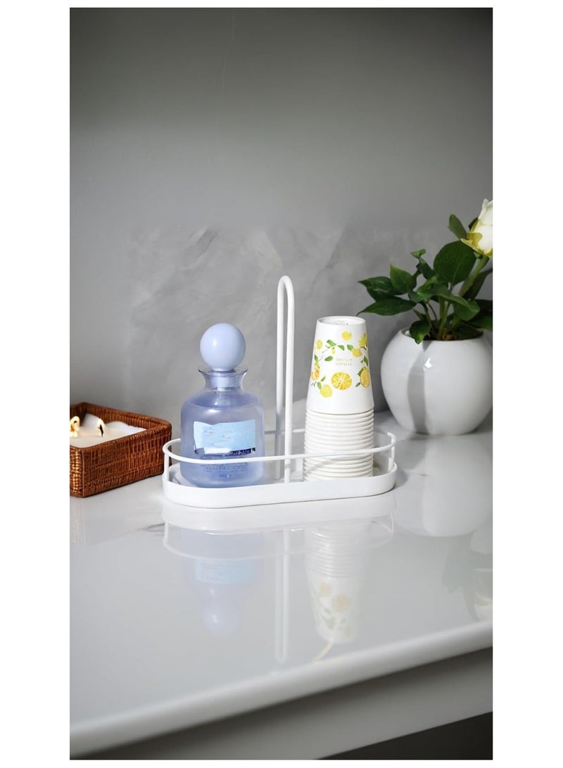 NANAO Coffee Bar Organizer - Elegant White Caddy for Condiments & Accessories, Storage for Cups, Napkins, Coffee Bags  - Image 2