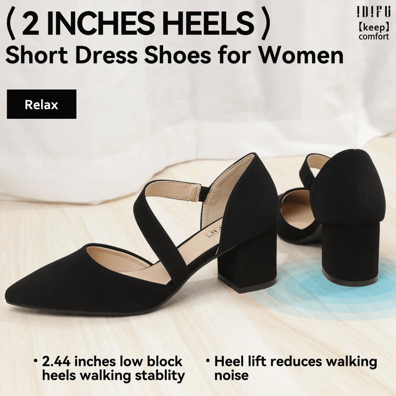 IDIFU Black Women's Pumps Closed Toe Strappy Heels Low Block Chunky Heels Dressy Wedding Bride Prom Office Business Dress Shoes for Women Comfortable Formal Pointed Toe Short Heels(Black Nubuck,8.5) - Image 4