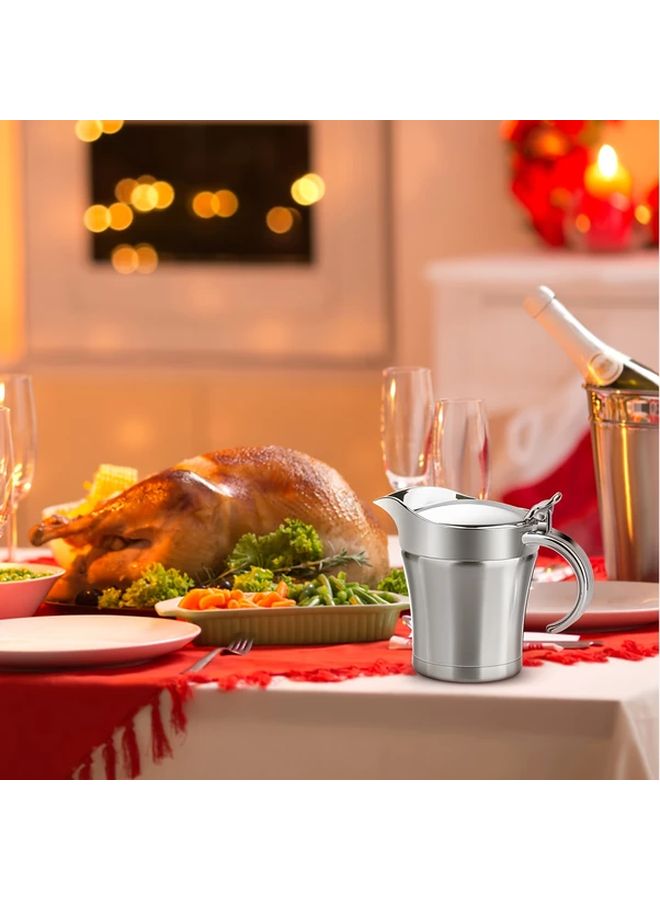 Silvery Double Insulated Gravy Boat Stainless Steel Sauce Jug With Hinged Lid 450ml 16 OZ Ideal For Thanksgiving Gravy Or Cream - Image 3