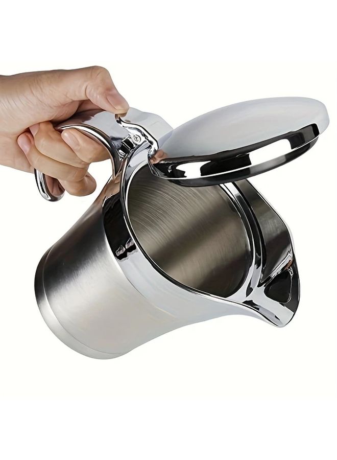 Silvery Double Insulated Gravy Boat Stainless Steel Sauce Jug With Hinged Lid 450ml 16 OZ Ideal For Thanksgiving Gravy Or Cream - Image 1