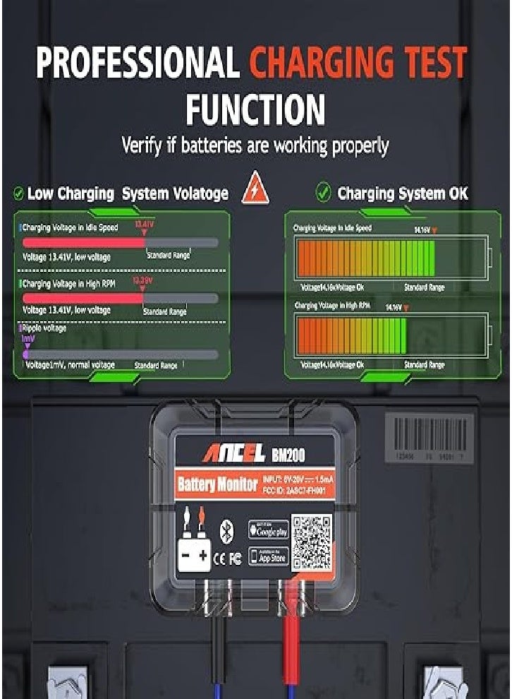 Ancel ANCEL BM200-US Car Battery Tester - 12V Bluetooth Automatic Battery with Crank Charge Tester, Voltage History Recorder, for Cars/RVs/Motorcycles/Trucks/Boats  - Image 2