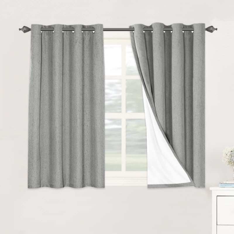 H.VERSAILTEX HVERSAILTEX Linen Blackout Curtains 45 Inches Long 100 Blackout Thermal Insulated Textured Linen Look Curtain Draperies AntiRust Grommet Energy Saving with White Liner 2 Panels Dove Gray