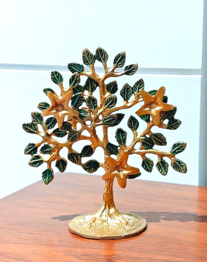 The Artage Brass Decorative Kalpavriksha Tree Gifts for Housewarming, Tree of Life, Feng Shui Gifts Artifacts for Home Decoration Showpiece Tabletop Decor Good for Vastu (Green) - Image 1