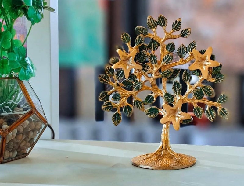 The Artage Brass Decorative Kalpavriksha Tree Gifts for Housewarming, Tree of Life, Feng Shui Gifts Artifacts for Home Decoration Showpiece Tabletop Decor Good for Vastu (Green) - Image 5