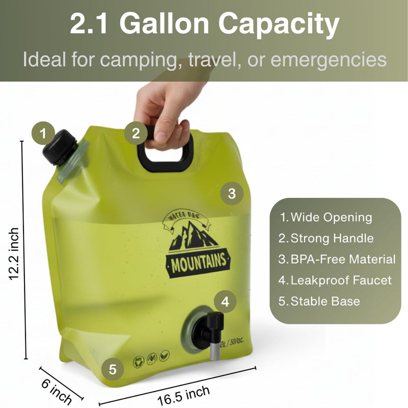 CoreMuse Camping Water Container 2 Gallon Collapsible Water Jug with Spout - Reusable BPA Free Plastic Flasks, Foldable Empty Gallon Jug for Water Storage, Water Bag for Outdoor Hiking Emergency Prep (2 Pack) - Image 4
