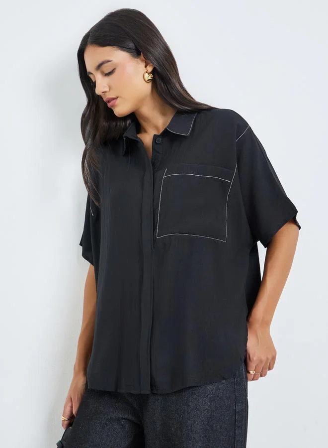 Styli Black Solid Oversized Casual Shirt