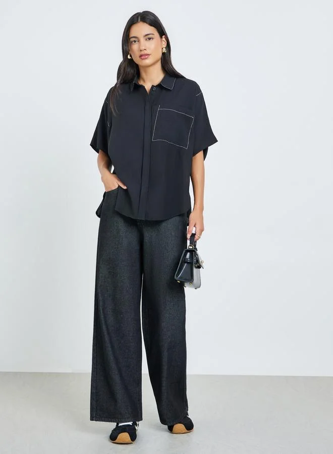 Styli Black Solid Oversized Casual Shirt