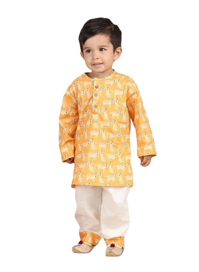 POLKA TOTS Cotton Full Sleeve Night Wear Kurta Payjama For Baby Kid - Yellow - 3-4 Y - Image 1