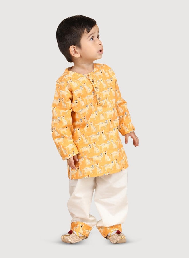 POLKA TOTS Cotton Full Sleeve Night Wear Kurta Payjama For Baby Kid - Yellow - 3-4 Y - Image 4