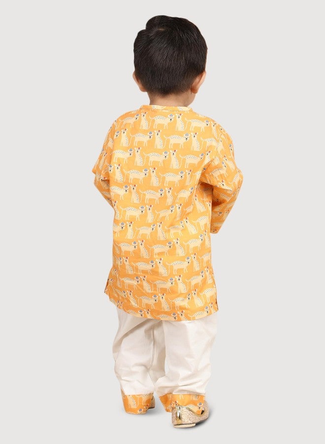 POLKA TOTS Cotton Full Sleeve Night Wear Kurta Payjama For Baby Kid - Yellow - 3-4 Y - Image 2