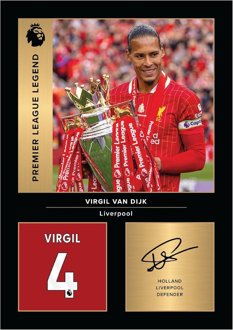 EMODA Virgil Van Dijk Liverpool Legends A4 Printed Photo Display – Digitally Reproduced Signature – Football/Soccer Fan Gift – Unframed Liverpool Memorabilia Poster