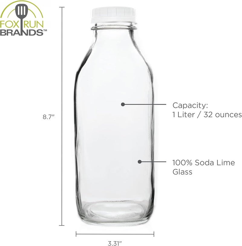 Fox Run Glass Classic Milk Bottle With Lid, 32 oz or 1 Quart Capacity - Image 5