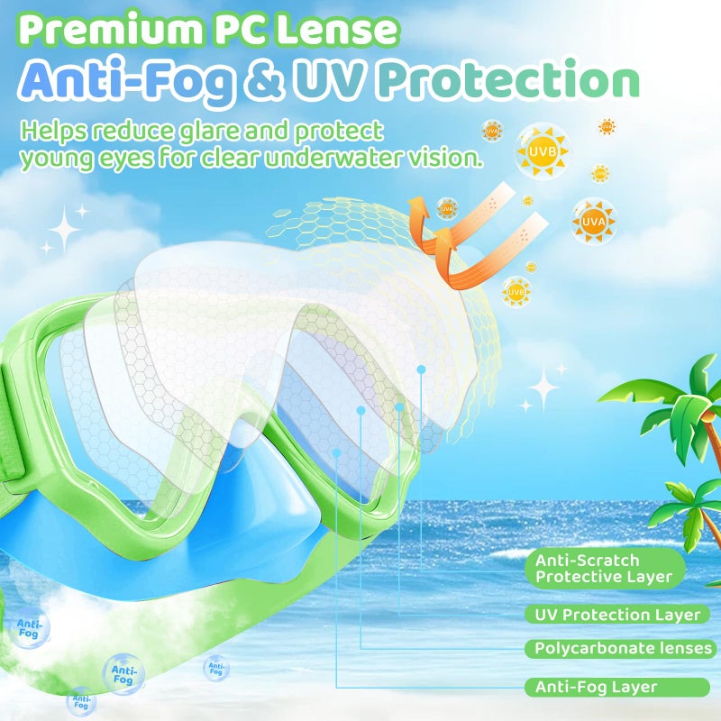Vvinca Kids Swim Goggles with Nose Cover, Snorkel Diving Mask Fabric Strap Anti Fog Anti Shattered Lens Goggles for Kids 3-15 - Image 4
