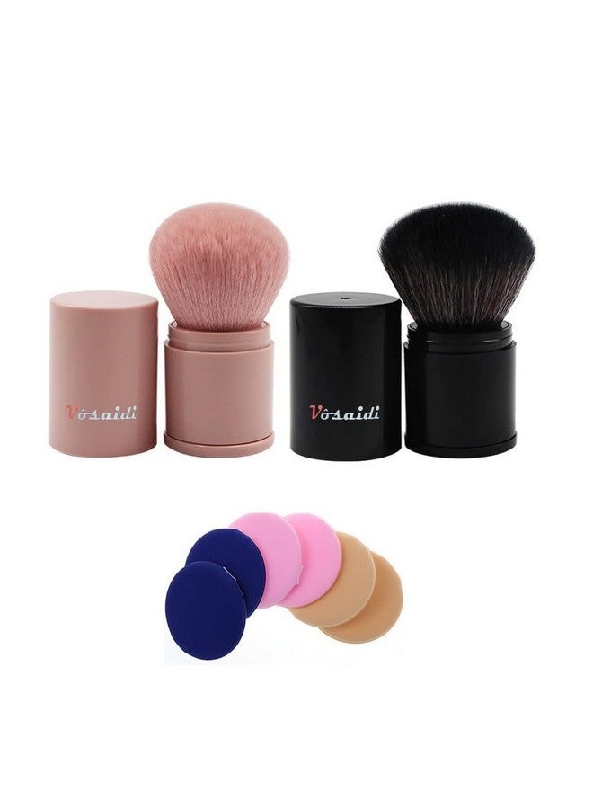 Vosaidi Precision Blush Brushes Kabuki Face Brush Powder Brush Air Cushion Powder Puff For Liquid Foundation, Cream, Powder, Concealer (Black) - Image 1