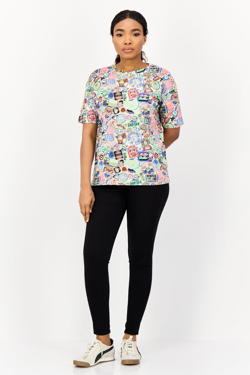 ONLY Women Crew Neck Short Sleeve Allover Print T-shirt, Multicolor - Image 3