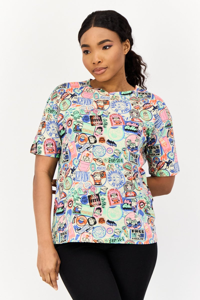 ONLY Women Crew Neck Short Sleeve Allover Print T-shirt, Multicolor - Image 1