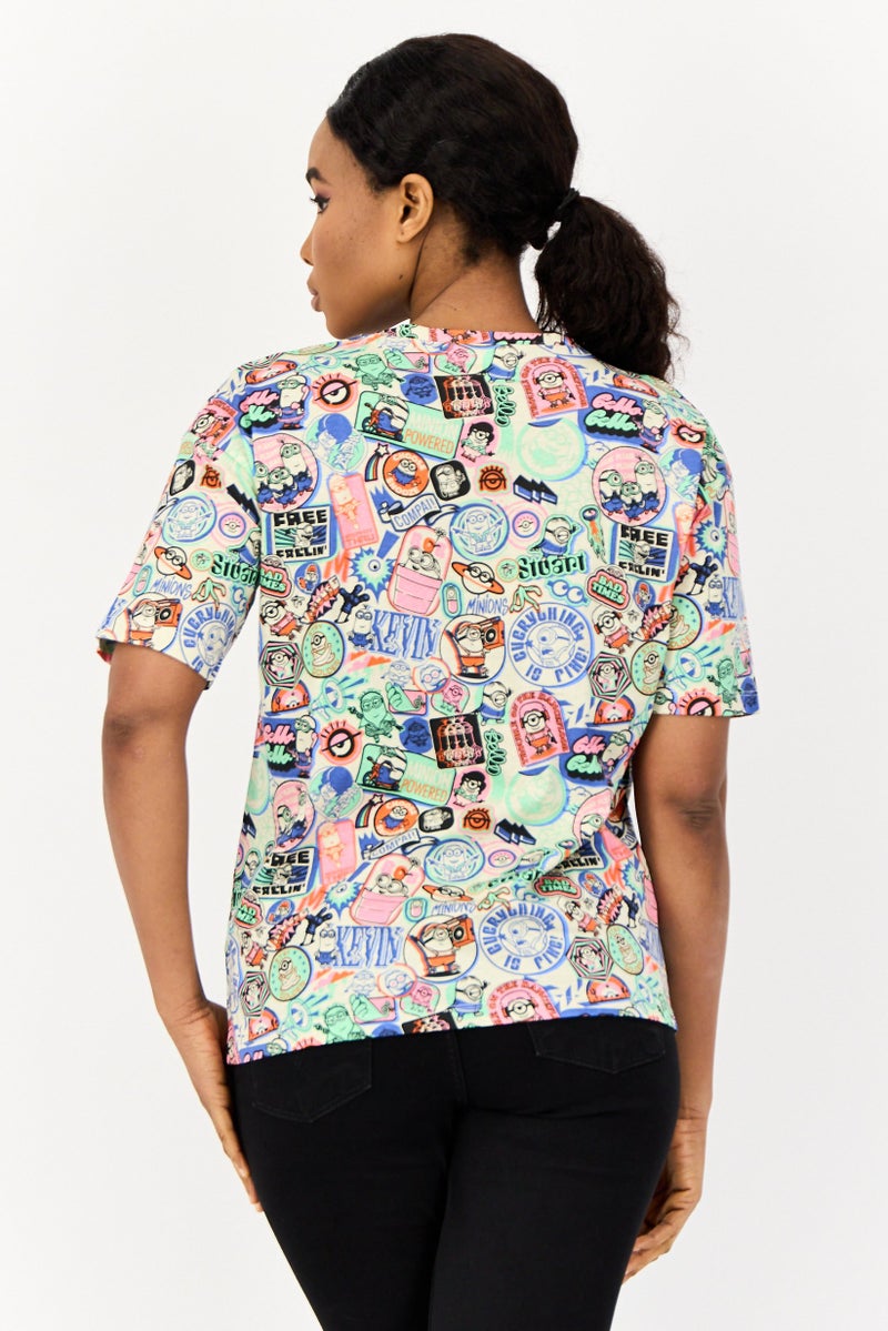 ONLY Women Crew Neck Short Sleeve Allover Print T-shirt, Multicolor - Image 4