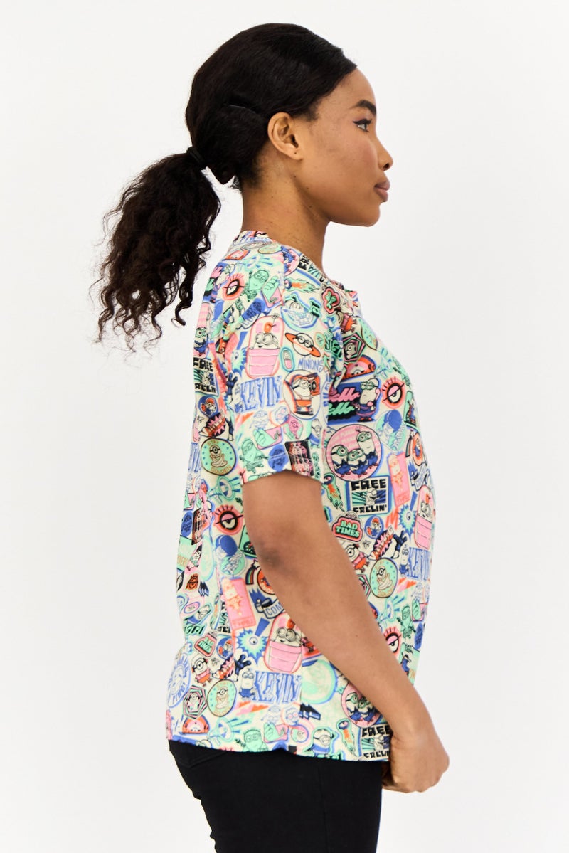 ONLY Women Crew Neck Short Sleeve Allover Print T-shirt, Multicolor - Image 2