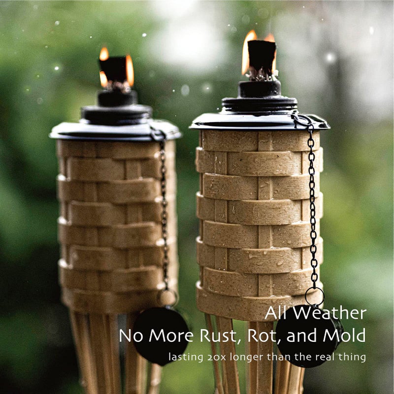 ONETHATCH Bamboo Torches, Outdoor Citronella Torch (Weathered Color, 4pack); Large Patio Torch, Great for Tropical Decor, Lighting, and Luau Party; Easy Refill Wide-Mouth Canister, Stands 60" Tall - Image 2