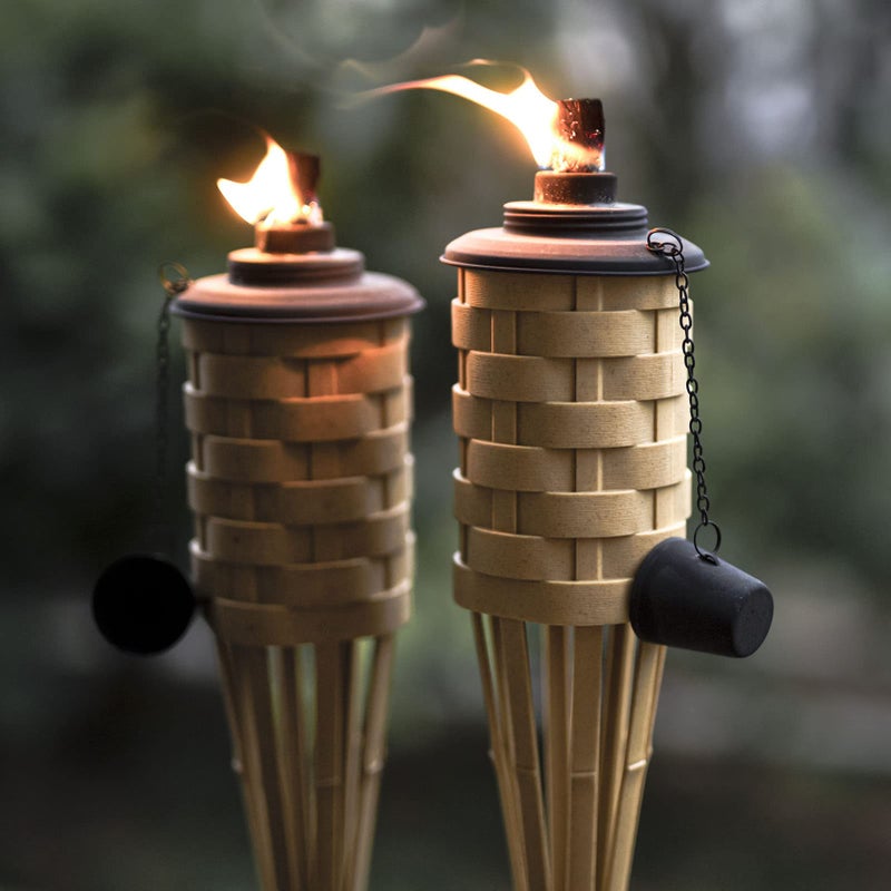 ONETHATCH Bamboo Torches, Outdoor Citronella Torch (Weathered Color, 4pack); Large Patio Torch, Great for Tropical Decor, Lighting, and Luau Party; Easy Refill Wide-Mouth Canister, Stands 60" Tall - Image 3