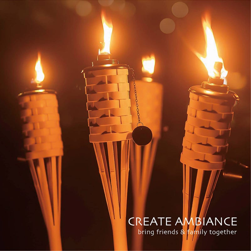 ONETHATCH Bamboo Torches, Outdoor Citronella Torch (Weathered Color, 4pack); Large Patio Torch, Great for Tropical Decor, Lighting, and Luau Party; Easy Refill Wide-Mouth Canister, Stands 60" Tall - Image 5
