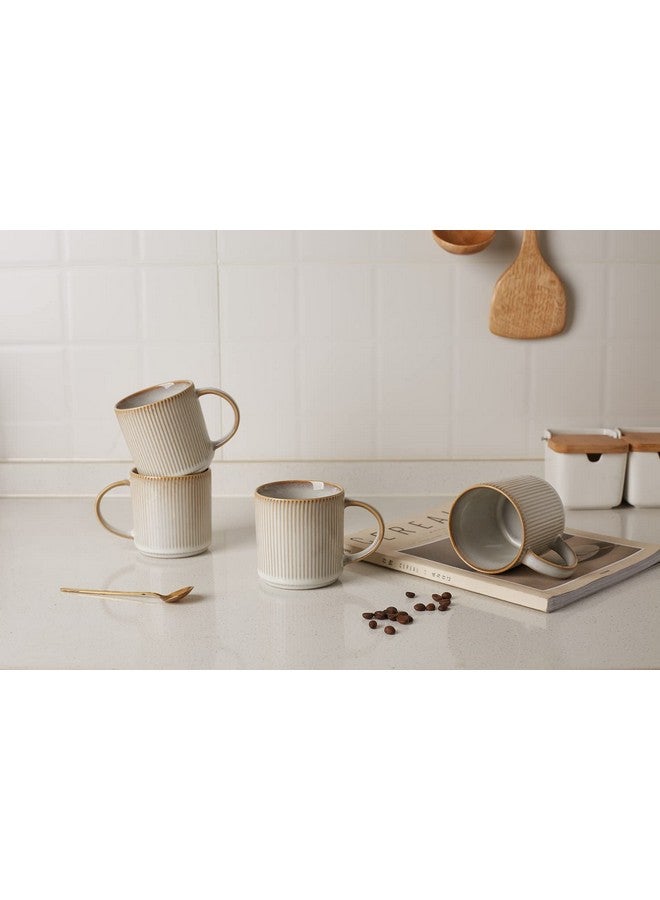 famiware Coffee Mug Set for 6, Star 12 oz Catering Mugs Cup Set with Handle for Coffee, Tea, Cocoa, Milk - Ceramic Stoneware Drinkware Set, Cappuccino White - Image 2