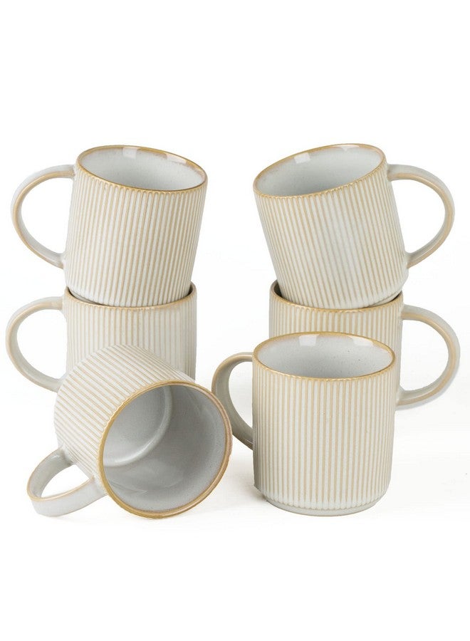 famiware Coffee Mug Set for 6, Star 12 oz Catering Mugs Cup Set with Handle for Coffee, Tea, Cocoa, Milk - Ceramic Stoneware Drinkware Set, Cappuccino White - Image 1