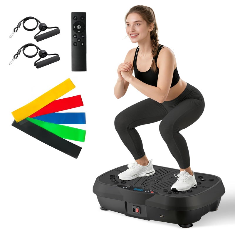 ALSO GO Vibration Plate Exercise Machine, 200-Level & 10 Workout Modes Vibration Platform for Weight Loss/Lymphatic Drainage, 400lbs Capacity Vibration Board with Resistance Bands for Full Body Workout-Black - Image 1