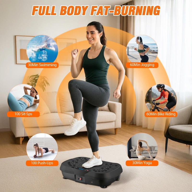 ALSO GO Vibration Plate Exercise Machine, 200-Level & 10 Workout Modes Vibration Platform for Weight Loss/Lymphatic Drainage, 400lbs Capacity Vibration Board with Resistance Bands for Full Body Workout-Black - Image 2