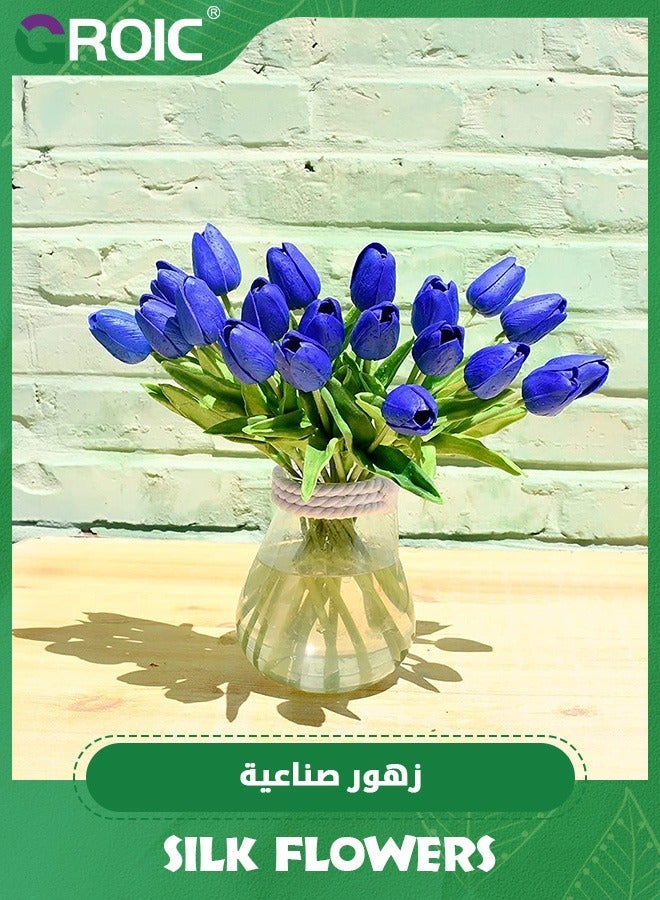 GROIC 20pcs Blue Flowers Artificial Tulip Silk for Home Decorations Centerpieces Arrangement Wedding Bouquet,Plastic For Outdoors - Image 2