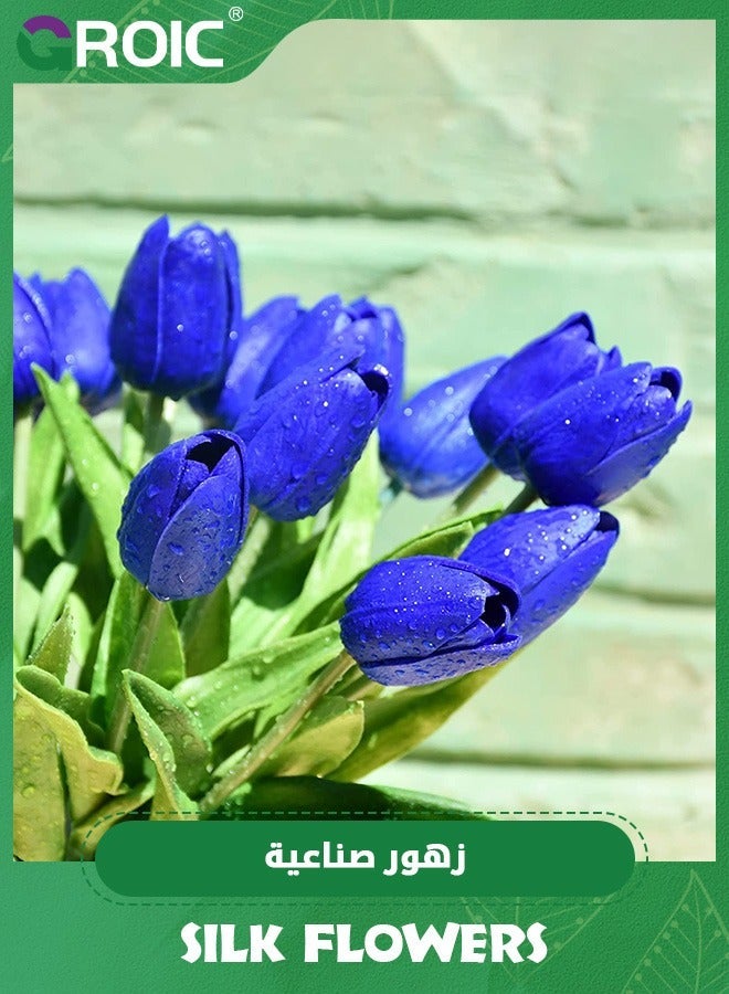 GROIC 20pcs Blue Flowers Artificial Tulip Silk for Home Decorations Centerpieces Arrangement Wedding Bouquet,Plastic For Outdoors - Image 3