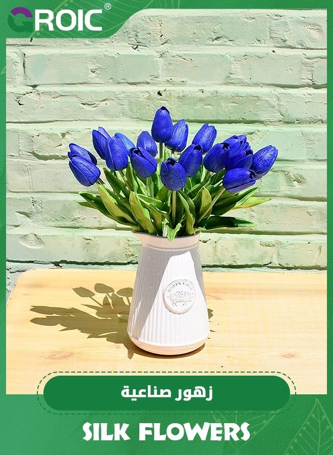 GROIC 20pcs Blue Flowers Artificial Tulip Silk for Home Decorations Centerpieces Arrangement Wedding Bouquet,Plastic For Outdoors - Image 4
