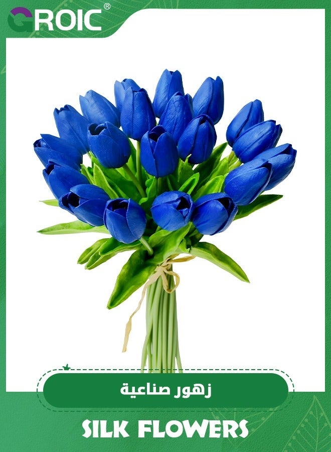 GROIC 20pcs Blue Flowers Artificial Tulip Silk for Home Decorations Centerpieces Arrangement Wedding Bouquet,Plastic For Outdoors - Image 1