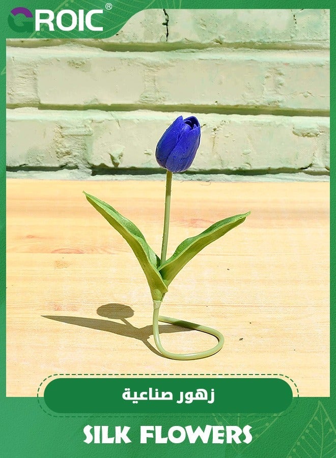 GROIC 20pcs Blue Flowers Artificial Tulip Silk for Home Decorations Centerpieces Arrangement Wedding Bouquet,Plastic For Outdoors - Image 5